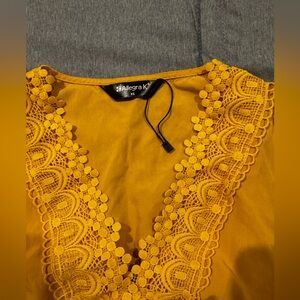 Allegra K Mustard Yellow Lace Trim Dress